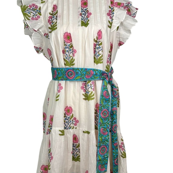 Victoria Dunn White Block Print Ruffle Belted Capri Mini Dress Size XL - Picture 16 of 16